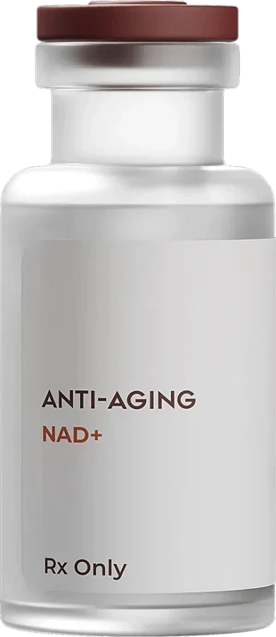 Illustrative render of an NAD+ vial